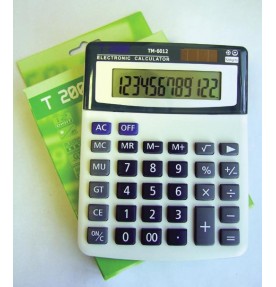 Calculator 12 dig, cu 4 taste de memorie si GT, culoare gri, display in cadru bleu, taste negru cu g