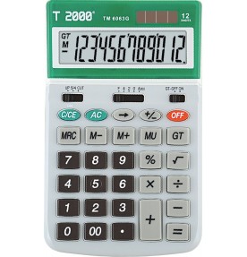 Calculator 12 dig. ecran rabatabil cu 4 taste de memorie , culoare gri, display in cadru verde