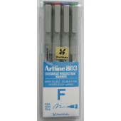 OHP Non-Permanent marker ARTLINE 803, varf mediu - 0.5mm, 4 culori/set - (BK,RE,BL,GR)